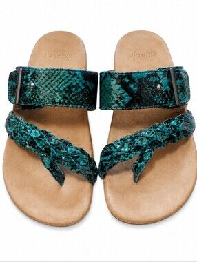 Earth Origins Onida Women's Teal Snakeskin Print Thong Sandals Size 7 Comfort Sl